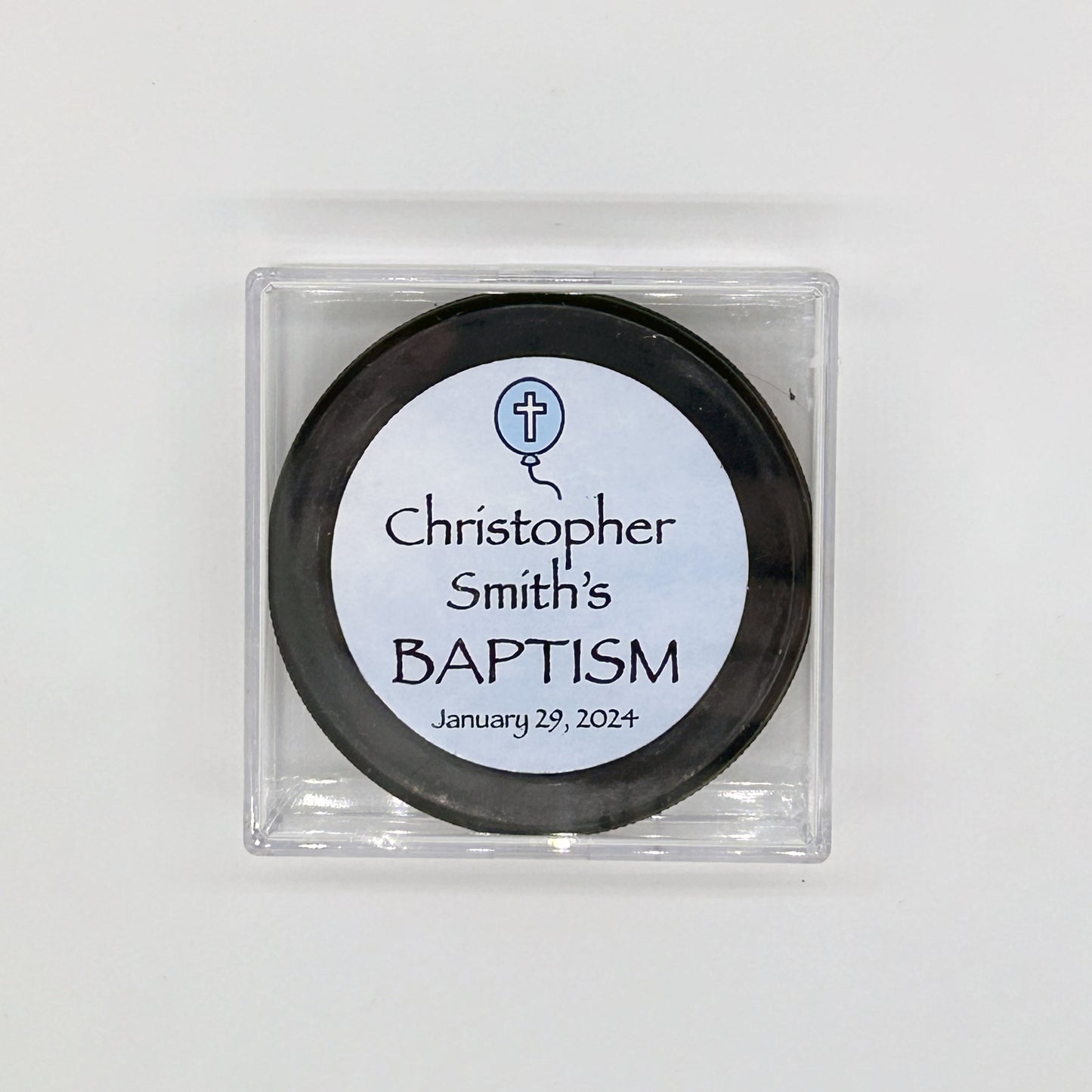 Baptism Hockey Puck Keepsake Gift For Boy or Girl - Godparent Gift - Godfather Gift - Godmother Gift - Nursery Hockey Puck