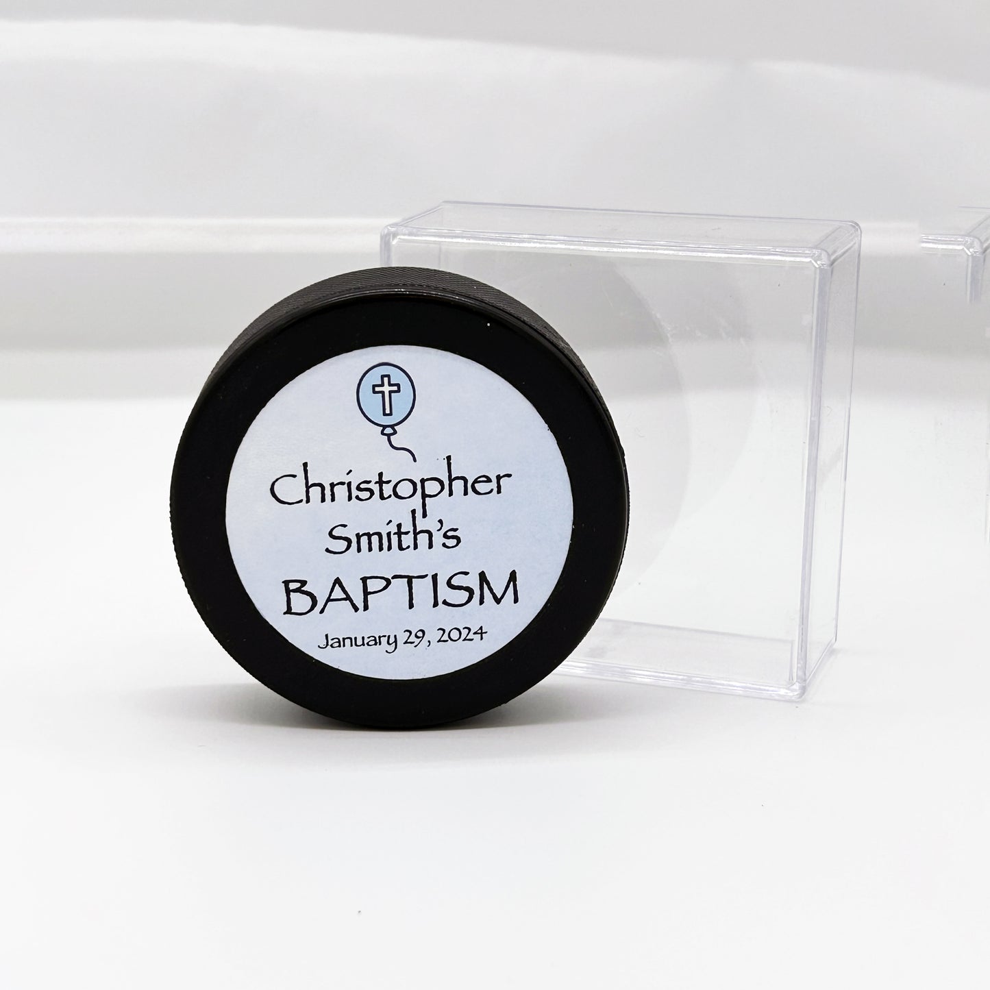 Baptism Hockey Puck Keepsake Gift For Boy or Girl - Godparent Gift - Godfather Gift - Godmother Gift - Nursery Hockey Puck