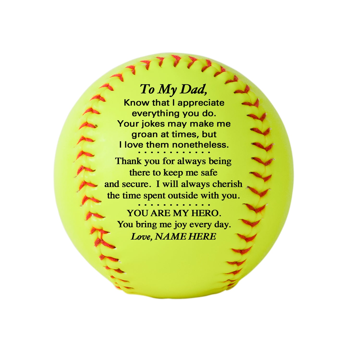 Father's Day Personalized Softball from son, daughter or kids.  Custom Softball for Dad